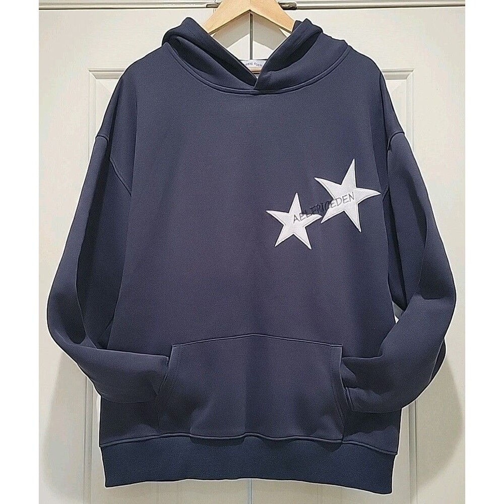 EUC Aelfric Eden Star Hoodie Navy Blue White Graphic Oversized Y2K Streetwear LG